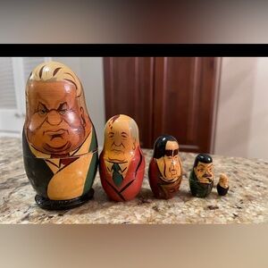 Russian leaders nesting dolls Soviet vintage wooden dolls